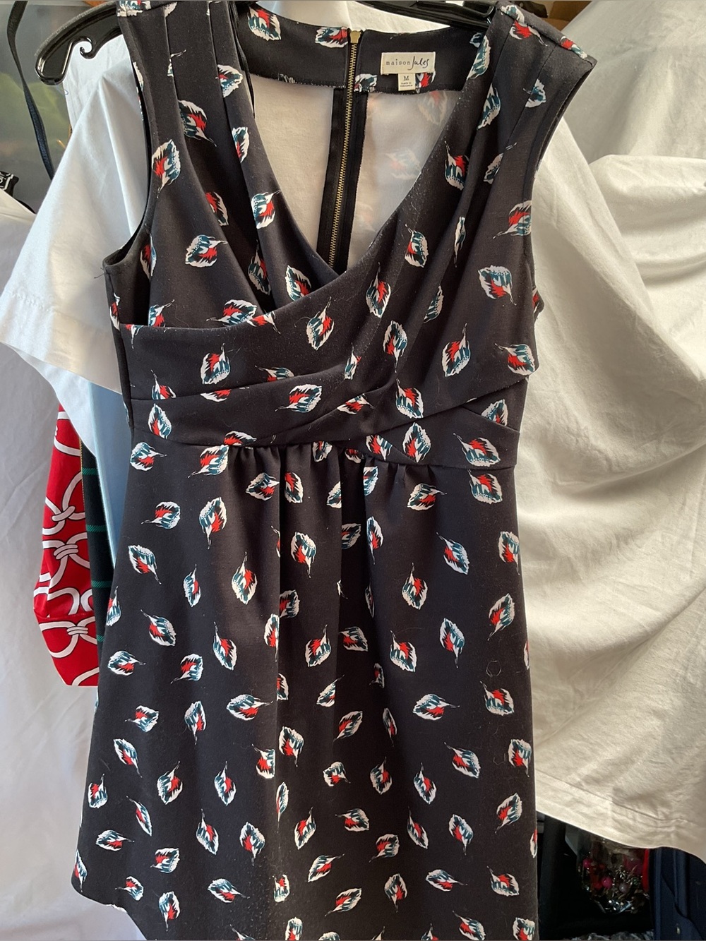 Maison Jules Black Sleeveless Wrap-Front Mini Dress with Red & Teal Print